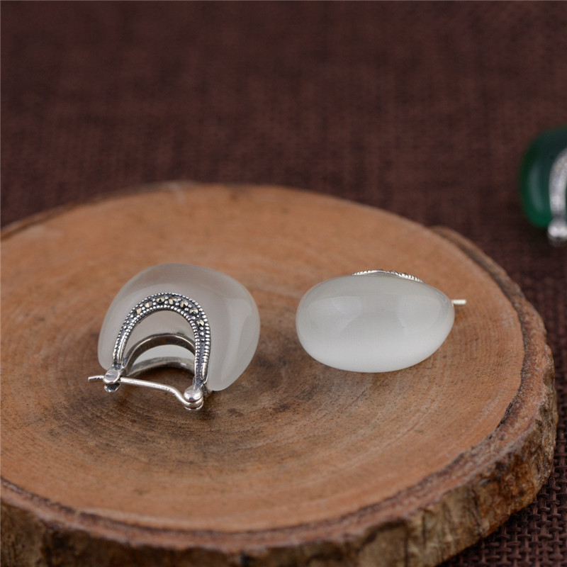 100% 925 Sterling Silver White Green Opal Earrings For Women New Fashion Retro Water Drop Earring boucle d'oreille