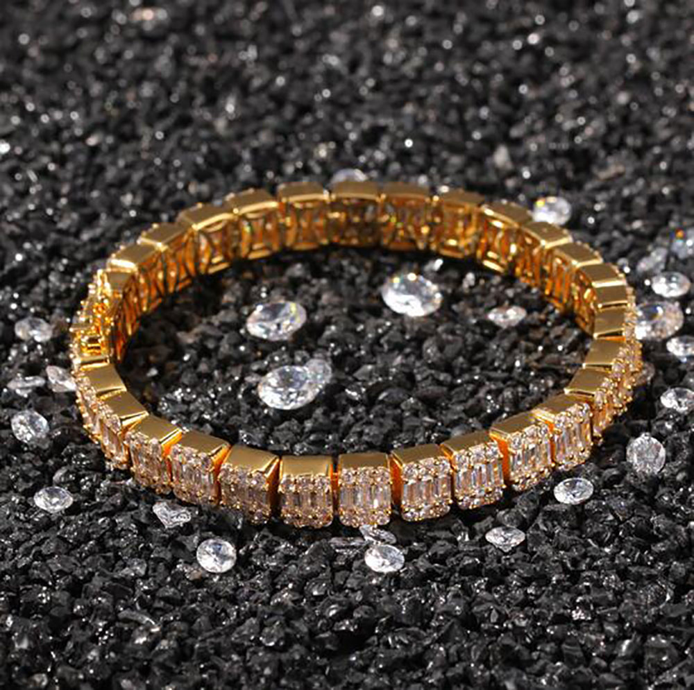 Hiphop Silver Square Diamond Bracelet Tenns Bracelet 7inch 8quotinch 86mm Simulate Dimonds Bangles Braceles
