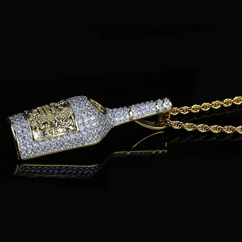 Personalized Whiskey Bottle Pendant Necklace Hip Hop Men's 18K Gold Plated New Style Charm Pendants Jewelry