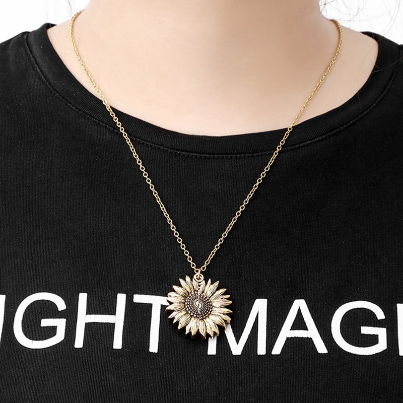 qimoshi Sunflower multilayer can open lettering necklace love round flower pendant woman fashion jewelry single product 12pcs