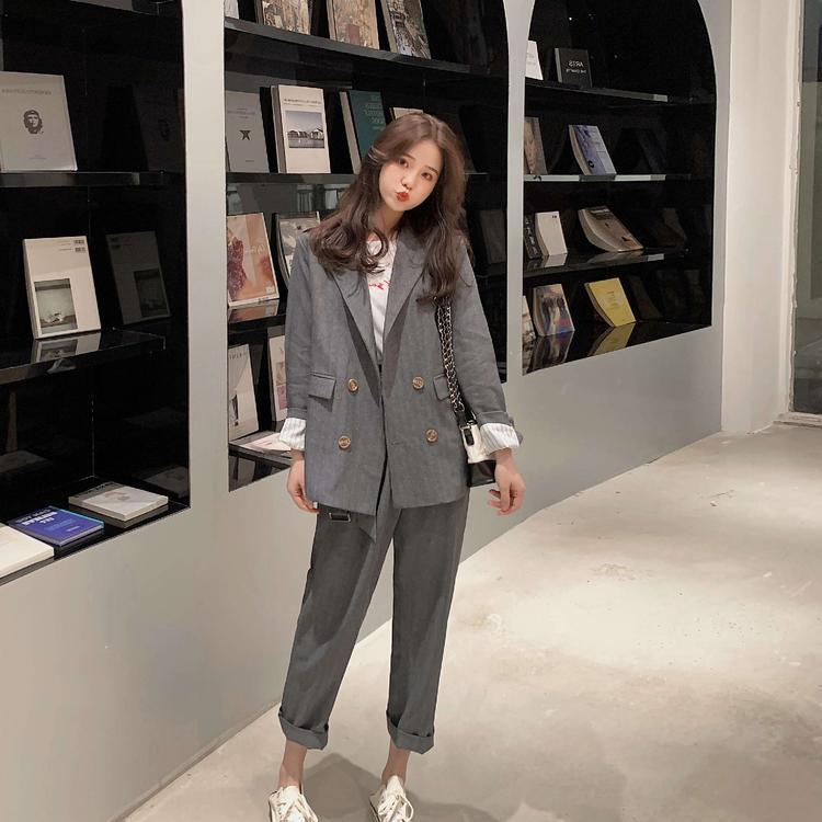 Fat mm two piece suit large women's 2020 spring casual Blazer Jacket 7661p145 (spot, Gray
Fat mm two piece suit large women's 2020 spring casual Blazer Jacket 7661p145 (spot, Gray