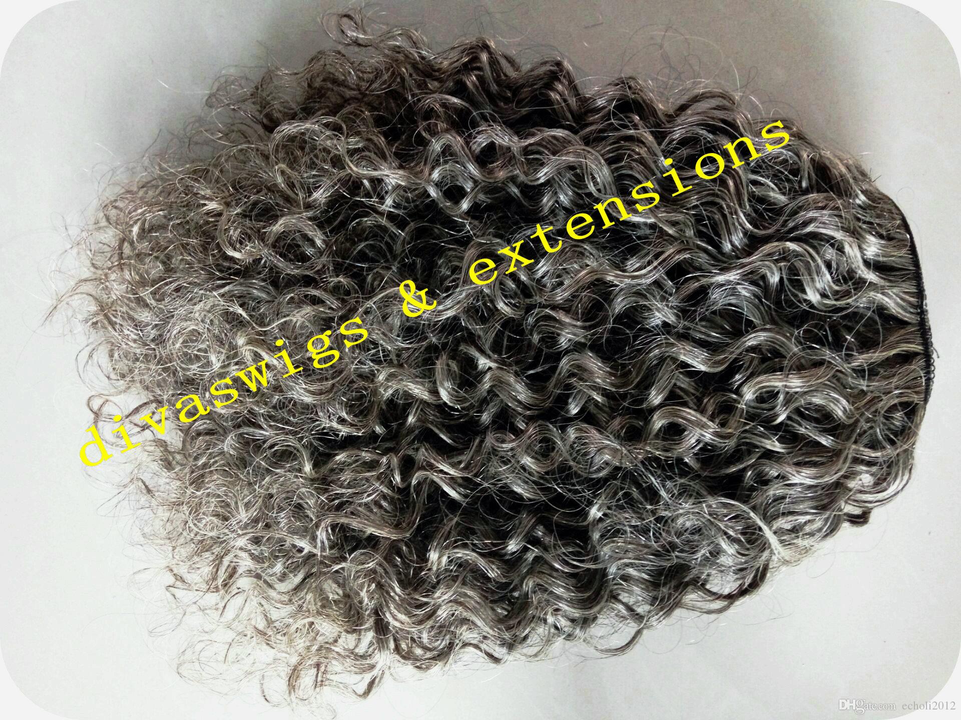 Silver curly short high kinky grey hair bun updo human puff ponytail real hair human hair pony tail 120g 14inch