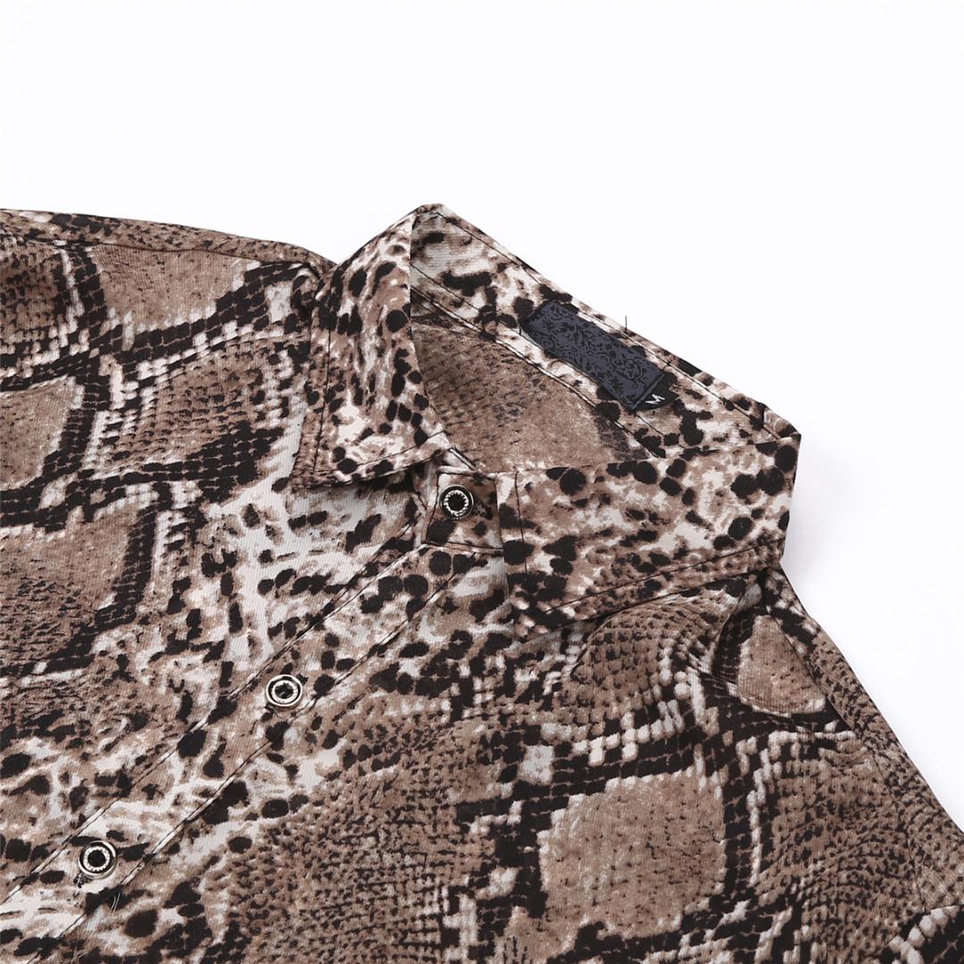 Fashion Trend Men's Long Sleeve Button Shirt Tops Slim Fit Unique Stylish Snake Skin Pattern Shirts Pre-Fall Clothes B3