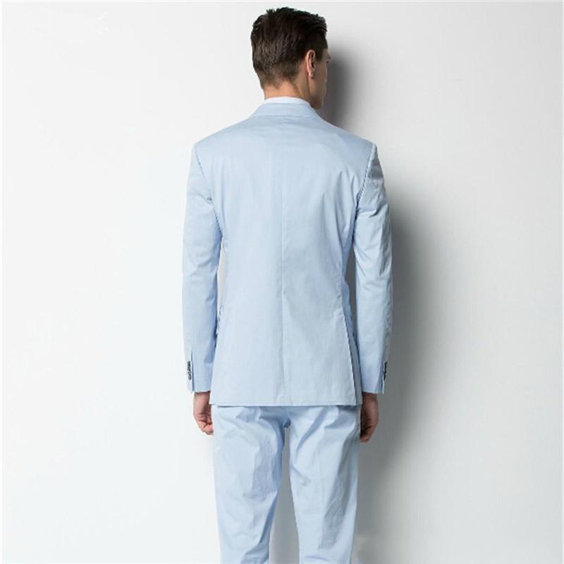 Brand New Side Slit Double Breasted Sky Blue Groom Tuxedos Peak Lapel Men Suits Wedding/Prom/Dinner Best Man Blazer (Jacket+Pants+Tie) W336