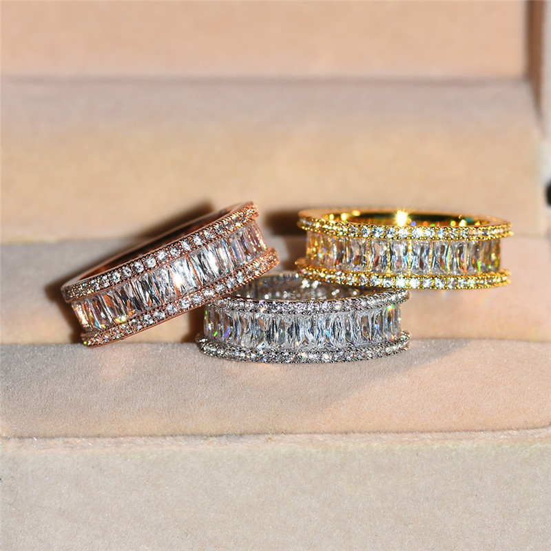 New Sier Rose Gold Princess Cut Topaz CZ Dia Stackable Wedding Band Ring