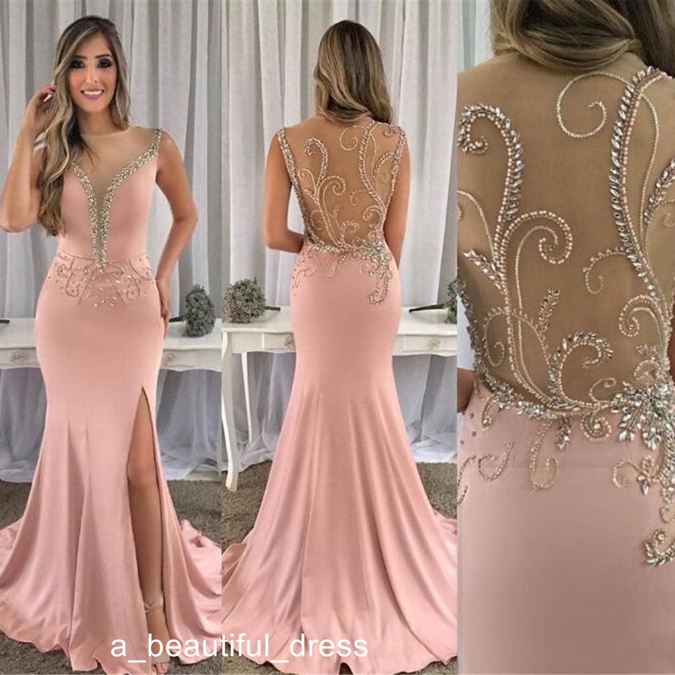 Cheap Dark Pink Evening Dress Beaded Long Holiday Wear Pageant Prom Party Gown Custom Made Plus Size ED1320