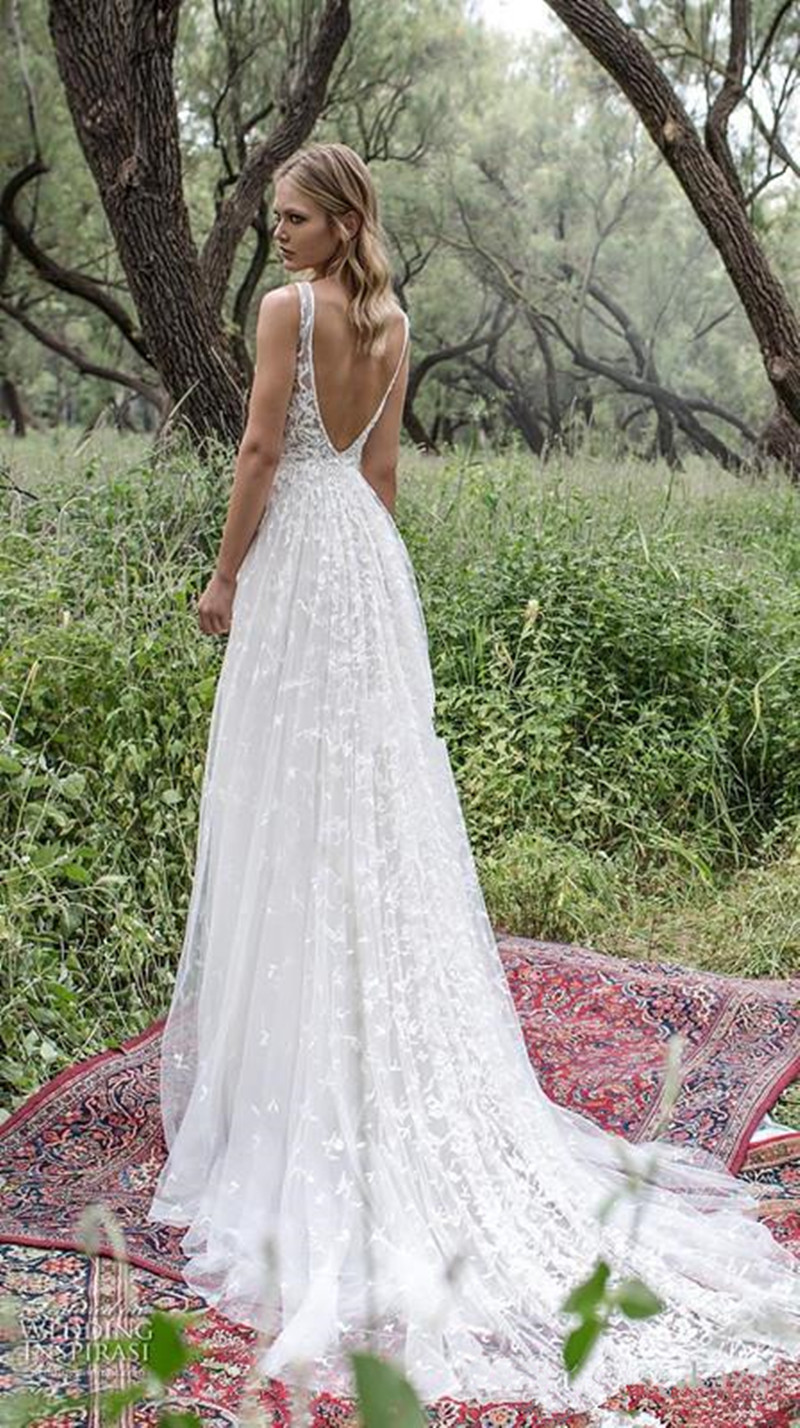 Limor Rosen 2020 Wedding Dresses V Neck Lace Appliques Bohemia Bridal Gowns Backless Sweep Train A Line Boho Beach Wedding Dress