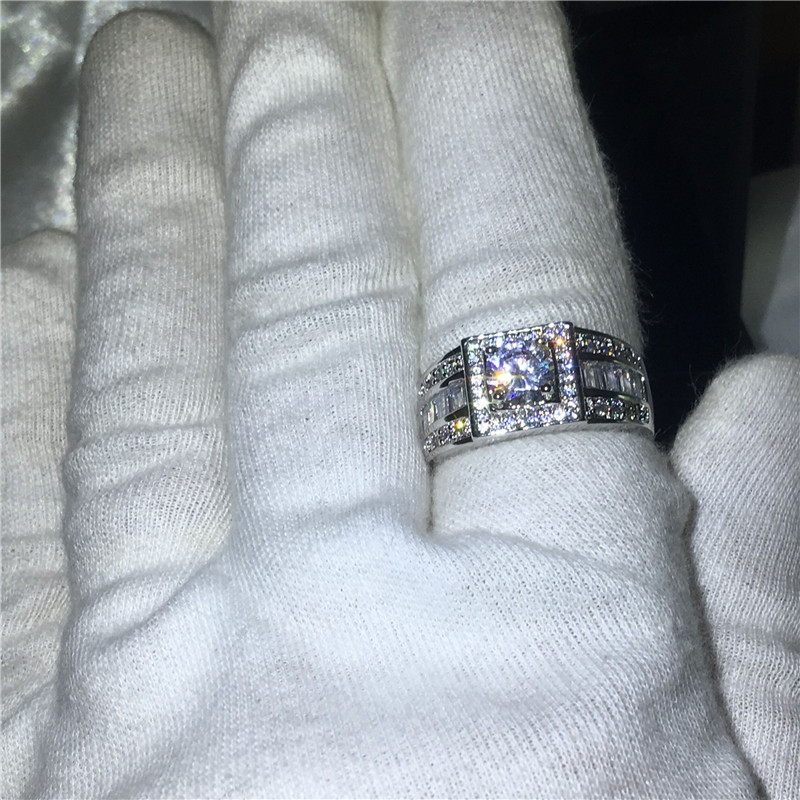 choucong solitaire Male Ring Diamond Cz White Gold Filled Engagement Wedding Band Rings for men Finger Jewelry