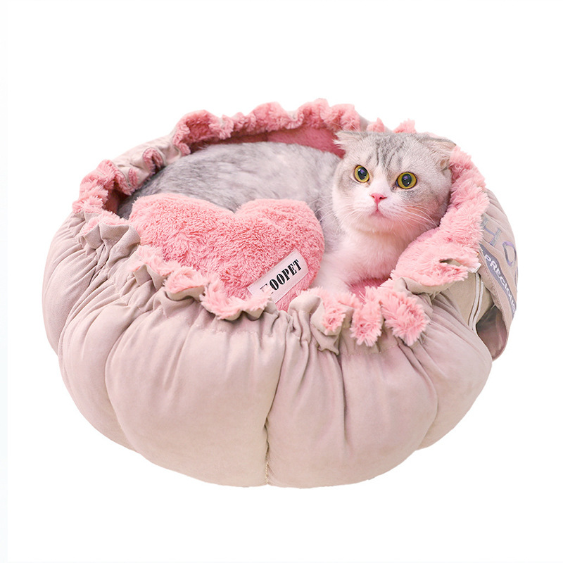 Cats Bed Small Dogs Mat Cute Princess Style Pink Pleated Lace Pet Supplies Petal Cat House Adjustable Drawstring