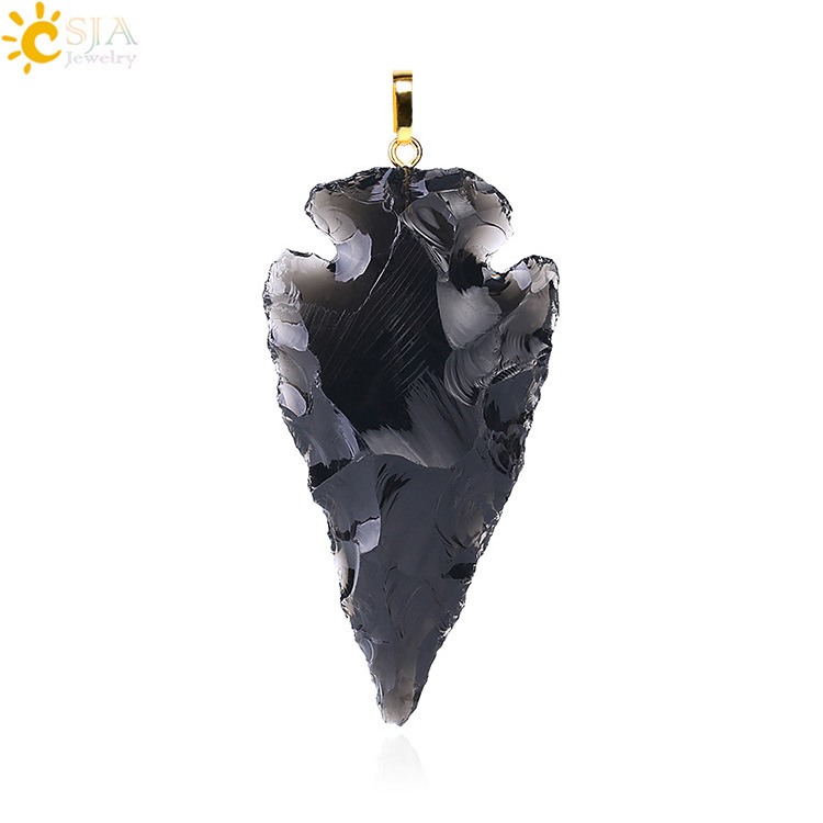 Men Raw Gems Black Obsidian Charms Pendant for Necklace Arrowhead Rough Healing Point Natural Stone Pendants Many Size