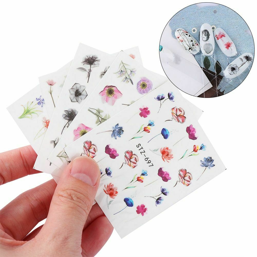 24 Watercolor Water Transfer Nail Adornment Stickers Flower Tips DIY.A874