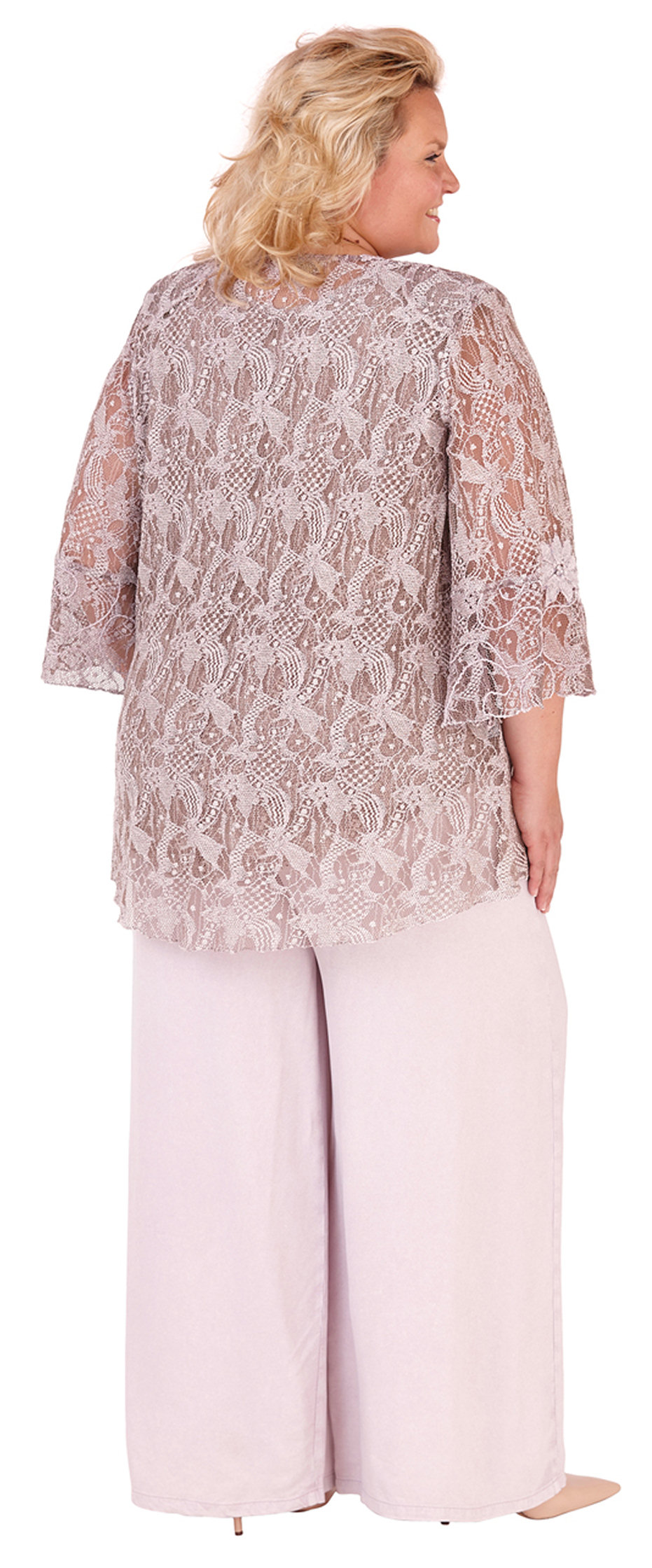 Plus Size Mother Of The Bride Dresses With Jacket Lace V Neck Long Sleeve Pant Suits Chiffon Wedding Guest Dress Evening Gowns