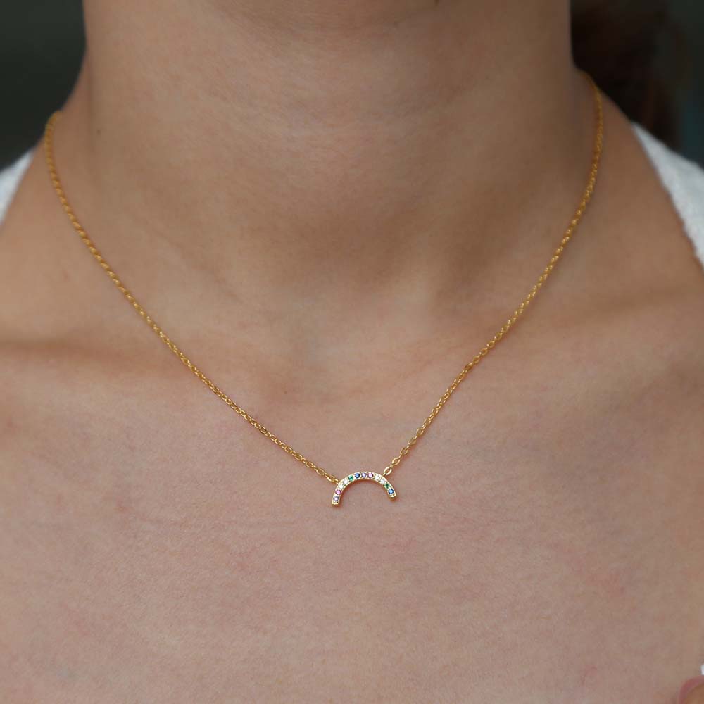 real 925 sterlilng silver rainbow crescent moon jewelry multi cz colorful cz pave lovely girl gift minimal valentine necklace