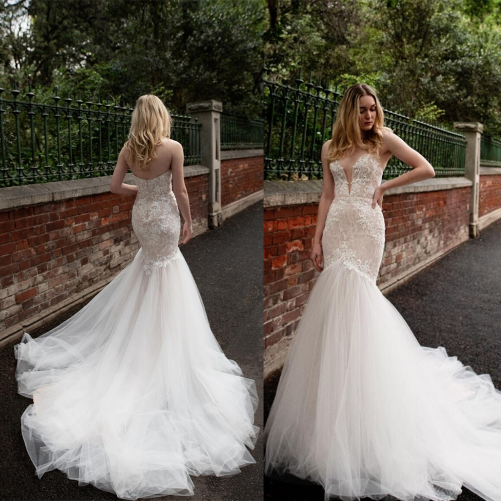 Anna Georgina Mermaid Wedding Dresses Strapless Lace Applique Beads Bridal Gowns Custom Made Open Back Sweep Train Robe De Mariée, Pink
Anna Georgina Mermaid Wedding Dresses Strapless Lace Applique Beads Bridal Gowns Custom Made Open Back Sweep Train Robe De Mariée, Pink