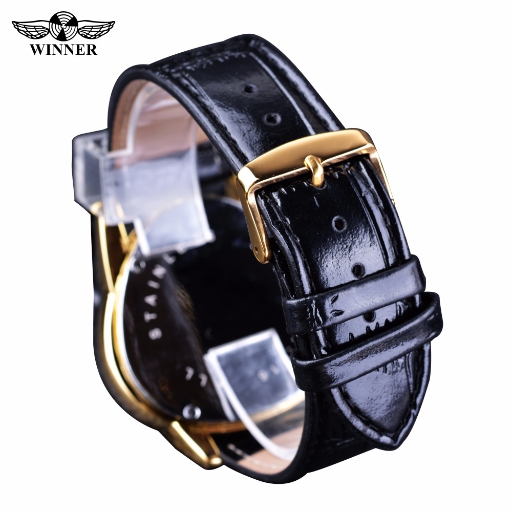 Winner Steampunk Fashion Triangle Golden Skeleton Movement Mysterious Men Automatic Mechanical Wrist Watches Top Brand Luxury CJ191213