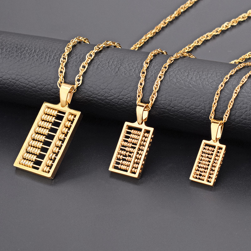 Charm Abacus Pendant Necklace 18K Gold Plated Stainless Steel Men Women Lover Couple Jewelry