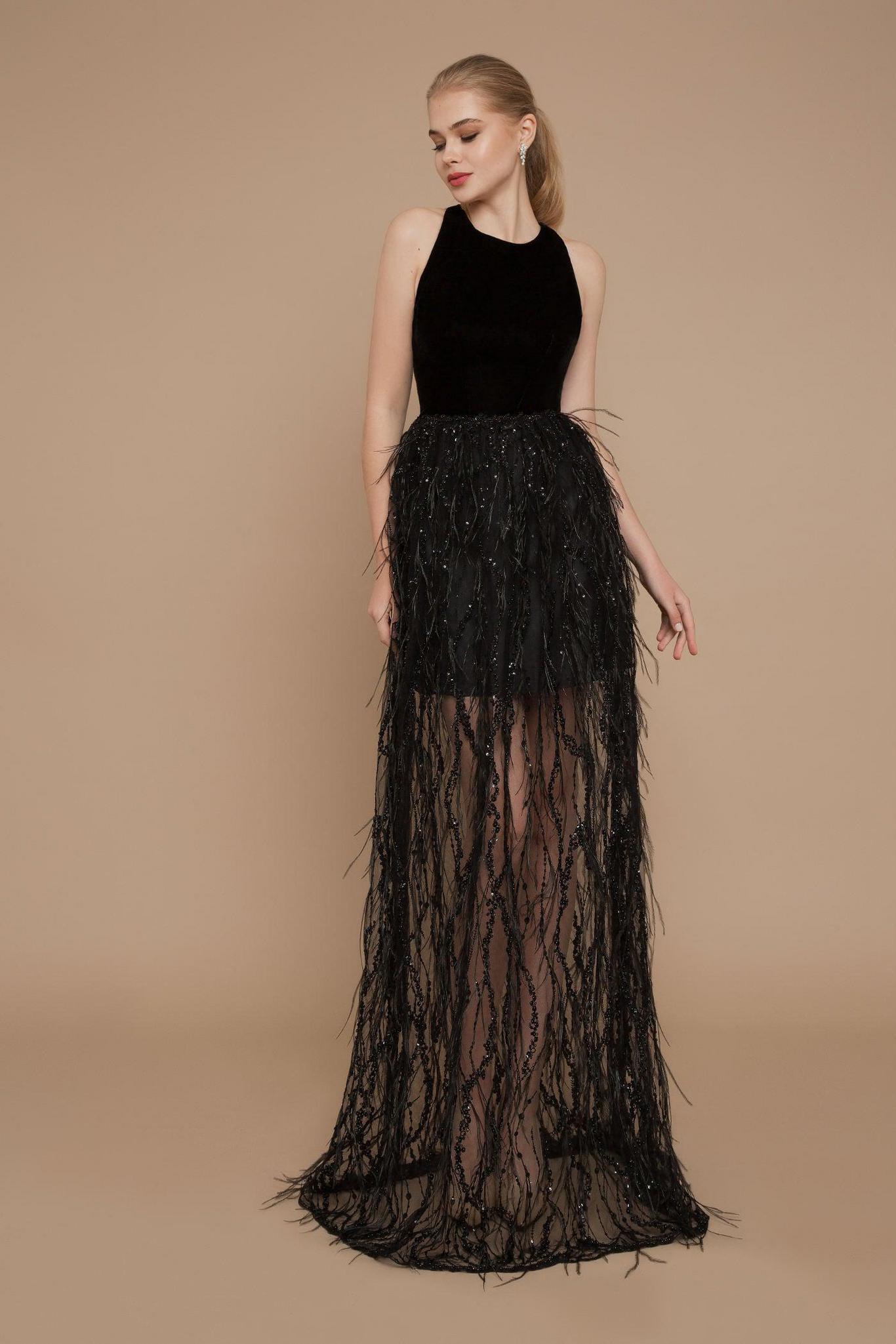 2020 Black Feather Prom Dresses Jewel Neck A Line Beading Illusion Evening Gowns Sweep Train Formal Party Second Gowns