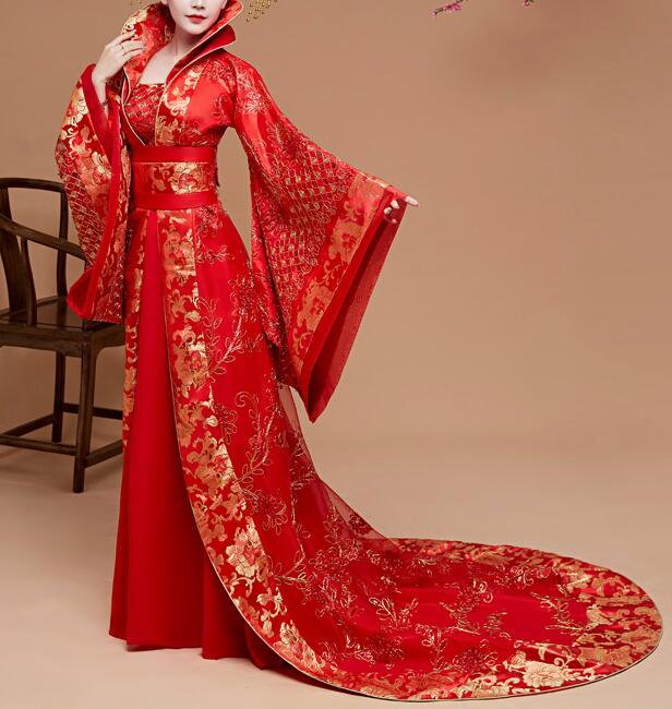 Quality Clothes Original Imperial Princess Hanfu costume Red Tail Outfit Broad-sleeved Domineering Chinese Queen's Wedding Dress