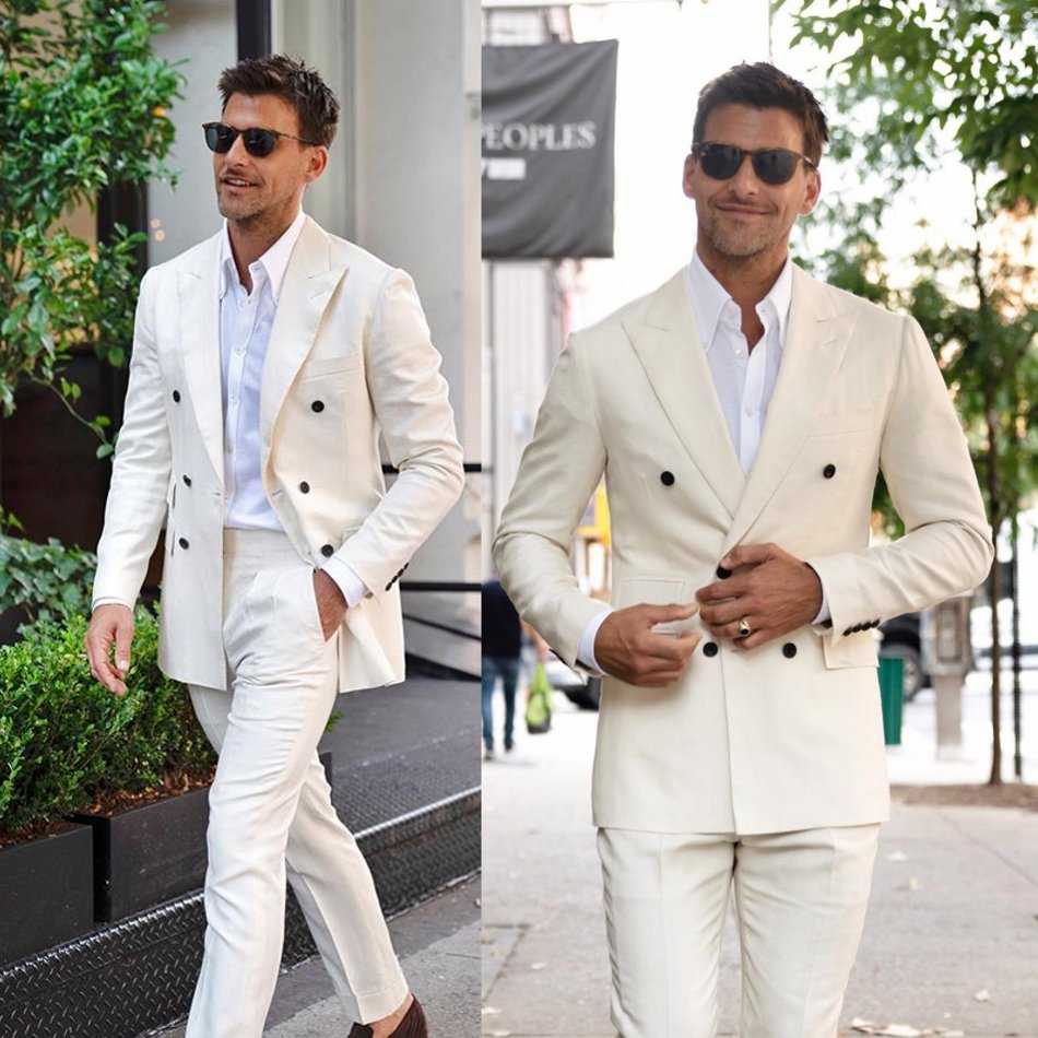 High Quality Groom Wedding Tuxedos Peaked Lapel Slim Fit Double Breasted Groomsmen Wear Formal Party Prom Men Suit Blazer(Jacket+Pants)