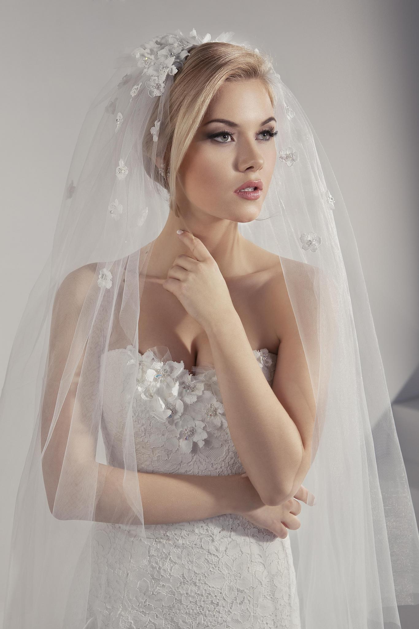 wedding veils 3d flower lace appliqued single layer bridal veil pearls beaded hand made flower white or ivory wraps
