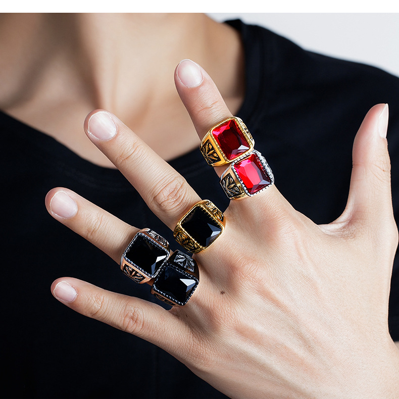 2019 Hot Semi-precious Stone Maple Leaf Mens Stainless Steel Ring Hip hop Punk Style Gold Black Red 6 Color Glass stone For Rocker Mujer R02
2019 Hot Semi-precious Stone Maple Leaf Mens Stainless Steel Ring Hip hop Punk Style Gold Black Red 6 Color Glass stone For Rocker Mujer R02