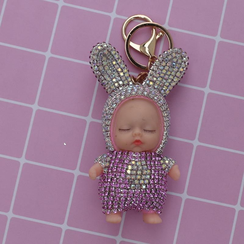 Sleeping Baby Doll Keychain Rhinestone Key Chain Car Keyring Women Key Holder Bag Pendant Charm Accessories