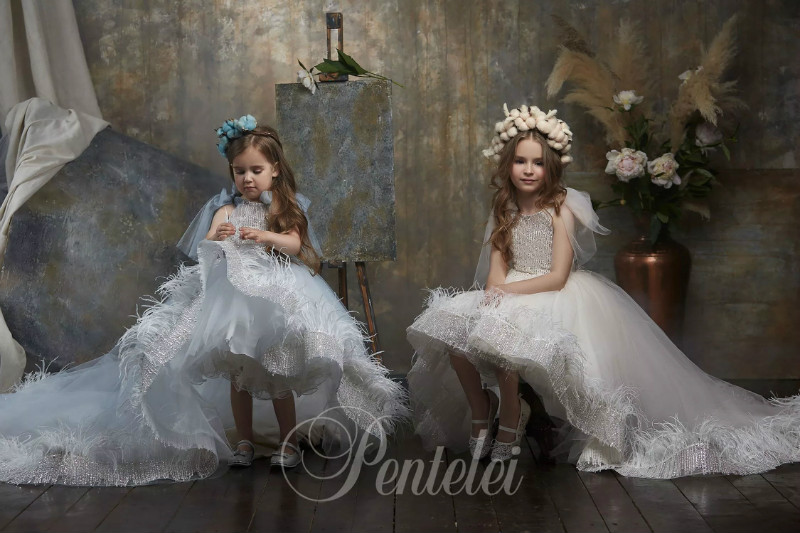 Lovely Ball Gown Flower Girl Dresses Jewel Sleeveless Hollow Bow Sequins Feather Pageant Dress High Low Girl's Birthday Party