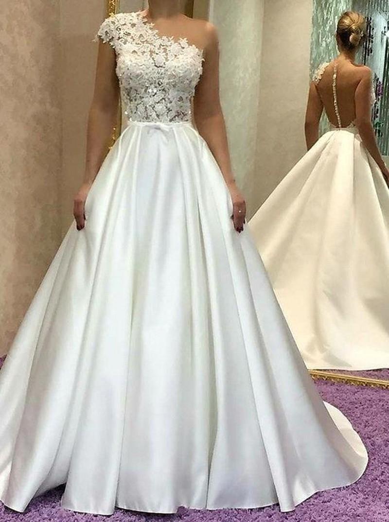 Wangyandress Jewel Sheer Neck A-line Wedding Dresses Sleeveless Sexy Back See Through Pleated Satin Lace Appliques Bridal Gown, Customize
Wangyandress Jewel Sheer Neck A-line Wedding Dresses Sleeveless Sexy Back See Through Pleated Satin Lace Appliques Bridal Gown, Customize