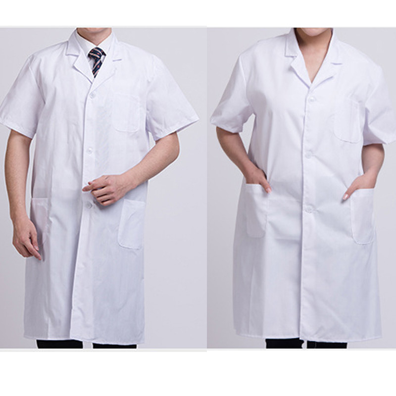 Summer Unisex White Lab Coat Short Sleeve Pockets Uniform Work Wear Clothing NFE99