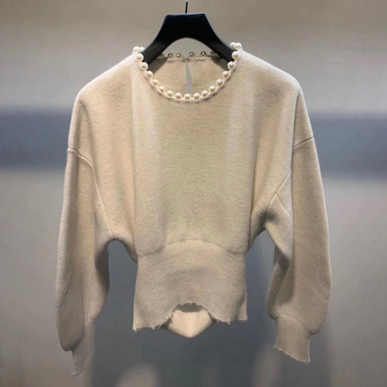 Woolen Knitted Pullover Pearl Edge Back Hollow Out Knitted Sweater Women Solid Color Knitwear Tops, Black
Woolen Knitted Pullover Pearl Edge Back Hollow Out Knitted Sweater Women Solid Color Knitwear Tops, Black