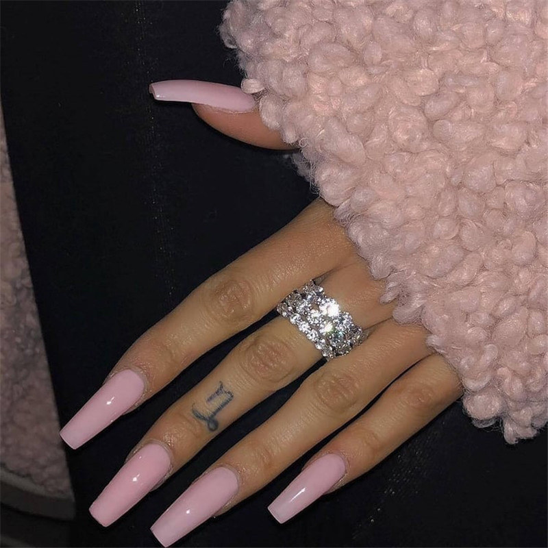 Vecalon Eternity Wedding Band Promise Ring 925 Sterling Silver Diamond Engagement rings for women Bridal Finger Jewelry