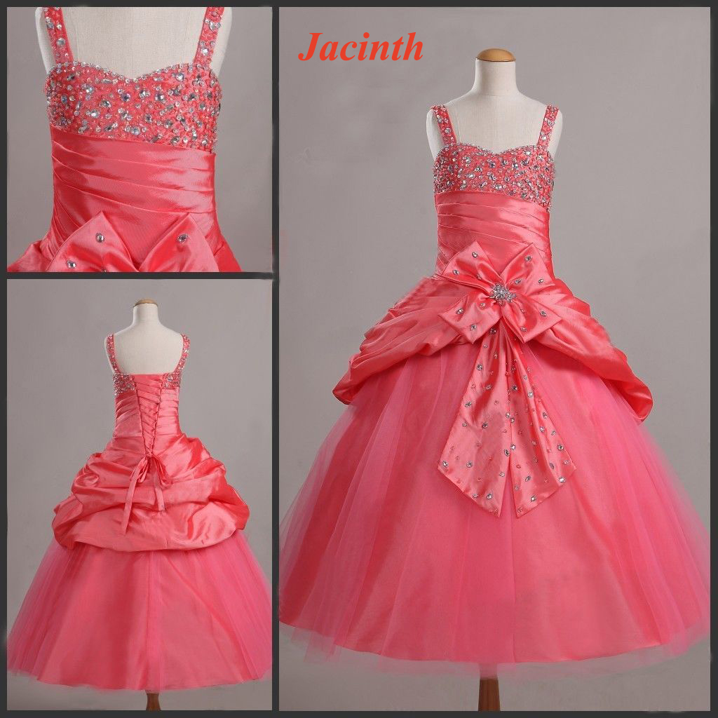 Lovely Green Blue Red Pink Straps Flower Girl Dress Girl's Pageant Dresses Birthday Dresses Girl's Skirt Custom SZ 2 4 6 8 10 12 T424019