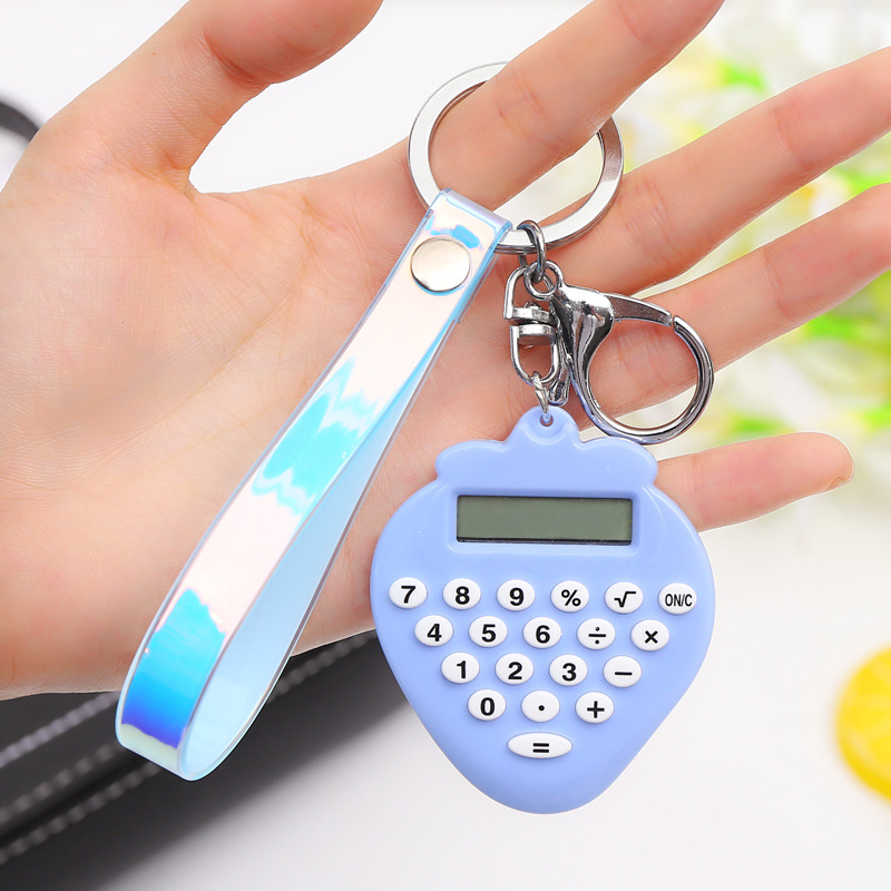 pocket size 8 Digits Display Cartoon Mini Ultra-thin Button Battery Cute stawberry Calculator with key chain for school student