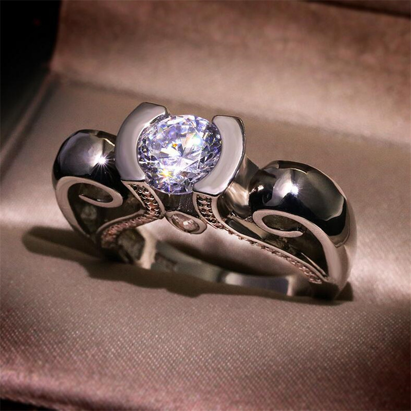 Sparkling Luxury Jewelry 925 Sterling Silver Round Cut White Topaz CZ Mozan Diamond Gemstones Women Wedding Crown Band Ring Gift For Lover's