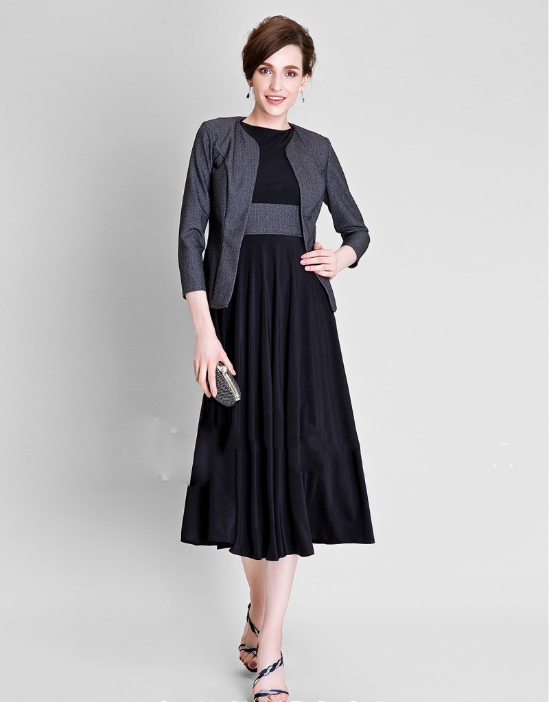 Elegant Tea Length Mother Of The Bride Dresses With Jacket Jewel Neck A Line Sleeveless Wedding Guest Dress Formal Party Prom Dresses
