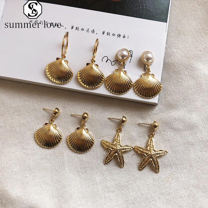 High Quality Starfish Conch Cowary Shell Big Circle Drop Earrings for Women Gold Plated Imitation Pearls Dangle Earring Summer Beach Party-Y, Golden;silver
High Quality Starfish Conch Cowary Shell Big Circle Drop Earrings for Women Gold Plated Imitation Pearls Dangle Earring Summer Beach Party-Y, Golden;silver
