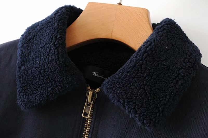 Jacket female French minority fashion solid color lapel long sleeve pockets decorated with loose plush jacket coat female T191023