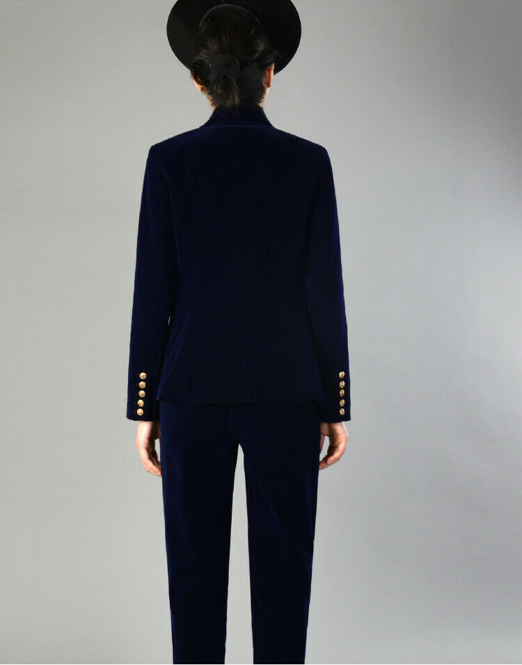 Navy Blue Velvet Mother of the Bride Suits Slim Fit Ladies Formal Party Evening Wear For Wedding(Jacket+Pants)