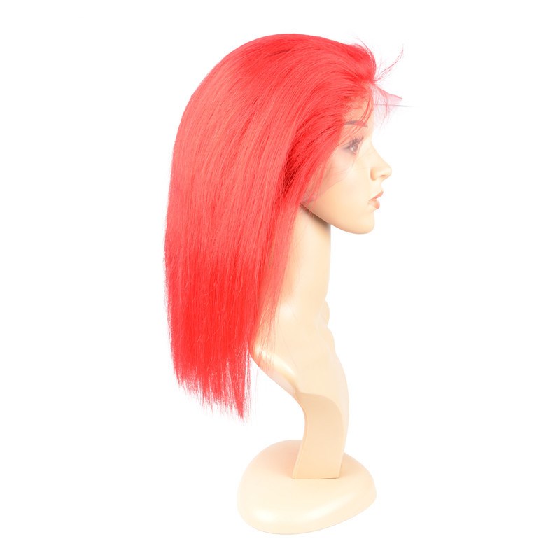 Lace Front Wig Blue Colored Remy Red Human Hair Full Ends Transparent Frontal Closure Swiss Lace Short Bob Wigs