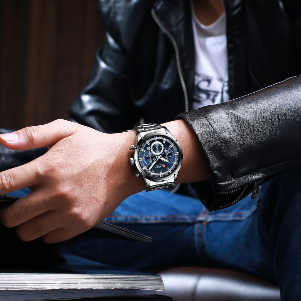 New CURREN Sport Men's Clock Stainless Steel Top Watch Chronograph Quartz Watch Men Dropshipping Relogio Masculino CX200805