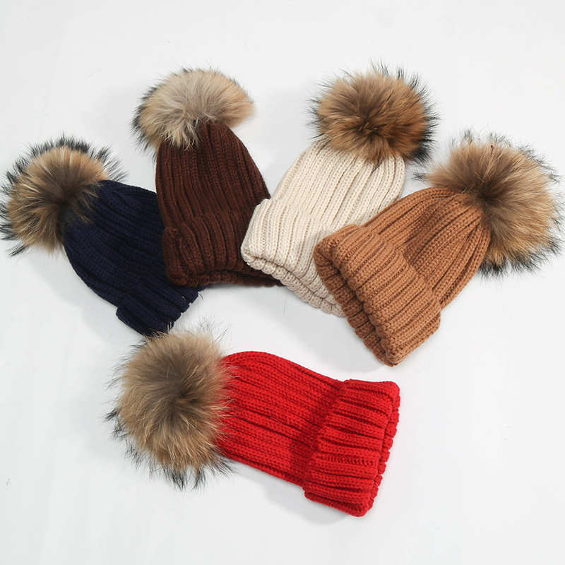 Fashion-And Scarf Sets Kids Winter Real Fur Hat Detachable Solid Beanie Ski Cap Scarf Kit Xmas Party Hats JJ19916