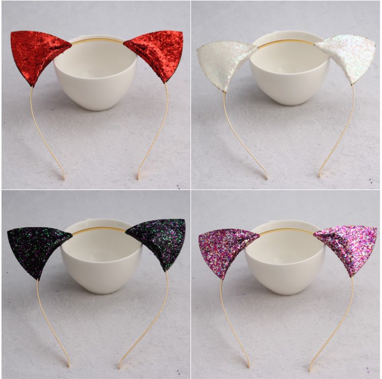 Wholesale Cute Cat Ears Headbands Party Hair Accessories Women Gold Glitter Glequin Headband Headdress