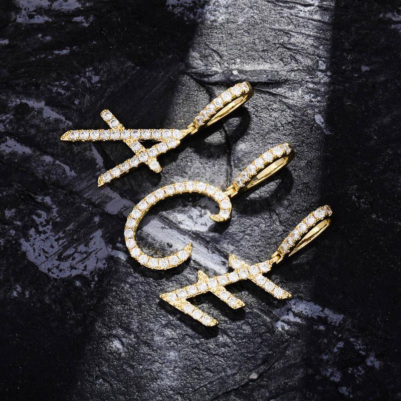 New Fashion Personalized Real Gold Bling Diamond Cursive A-Z Initial Letters Custom Name Pendant Necklace DIY Letter Jewelry for Couples
