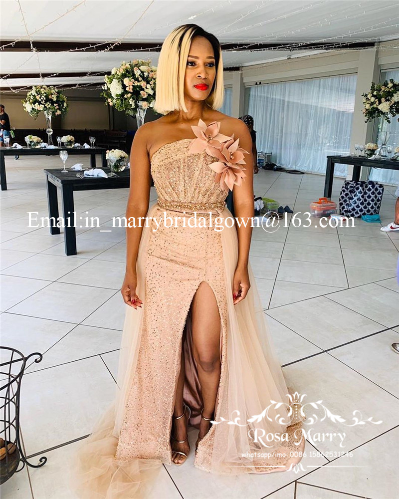 Rose Gold Sequined Mermaid African Bridesmaids Dresses 2020 Mix Style Plus Size Country Beach Maid Of Honors High Split vestidos de madrinha