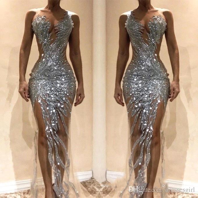 2020 Sexy Silver Sequined Mermaid Prom Dresses Front Split See Through Evening Gown Special Occasion Party Dress BC0621, Sage
2020 Sexy Silver Sequined Mermaid Prom Dresses Front Split See Through Evening Gown Special Occasion Party Dress BC0621, Sage