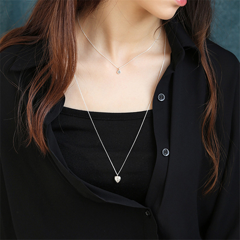 Fine Jewelry Heart Pendant Necklace Authentic 925 Sterling Silver Necklace&Pendants Long Chain Love Necklaces For Women