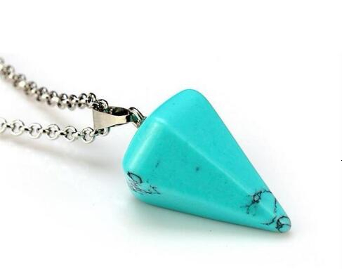 Natural Gemstone Pendant Necklace Crystal Healing Chakra Reiki Silver Stone Hexagonal Prisme Cone Pendulum Charm Necklaces GB1465