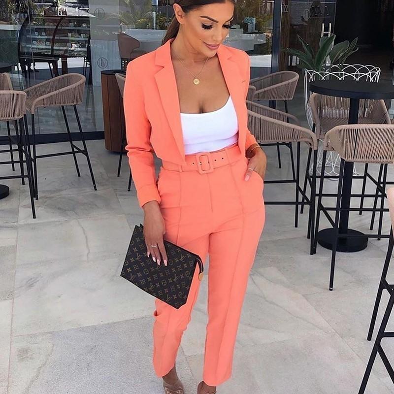 Townlike Casual Women Suits Office Sets Fluorescence Neon Green Crop Top And Pant For Blazer Set