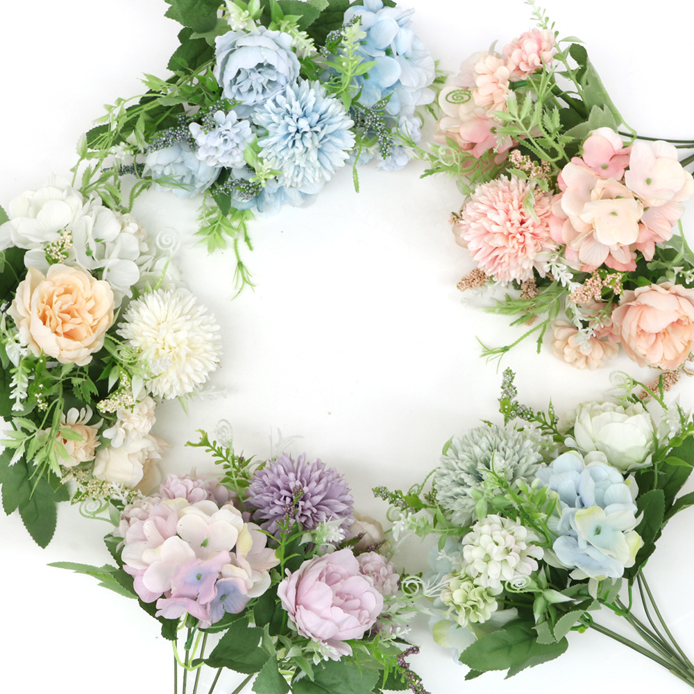 Hot sale mixed flowers beautiful tea rose artificial flower hydrangea silk fake bouquet for diy bridal wedding decoration home party decor
Hot sale mixed flowers beautiful tea rose artificial flower hydrangea silk fake bouquet for diy bridal wedding decoration home party decor