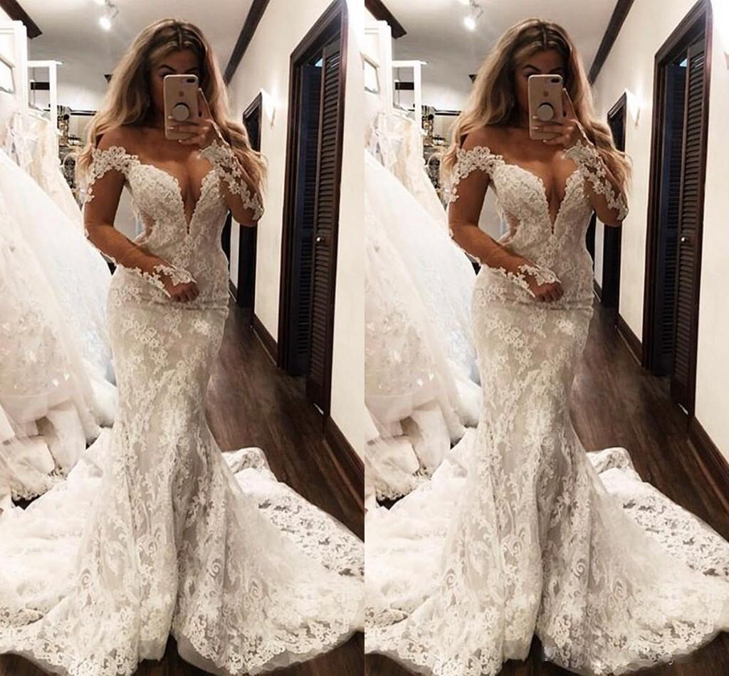 Gorgeous Lace Mermaid Sweep Train Wedding Dresses Off The Shoulder Long Sleeves Wedding Dresses Bridal Gowns Engagement Dresses Plus Size, White
Gorgeous Lace Mermaid Sweep Train Wedding Dresses Off The Shoulder Long Sleeves Wedding Dresses Bridal Gowns Engagement Dresses Plus Size, White